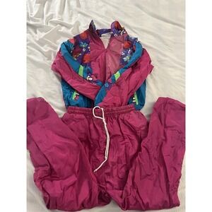 Vtg Energy Zone Multicolor Girls Windbreaker  Pants L 14-16 90s Pink/Flowers